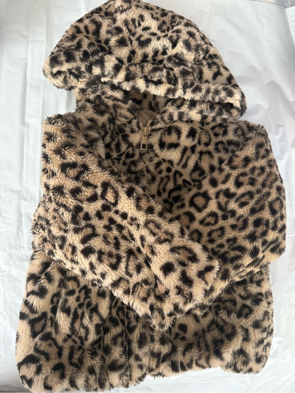 Zara Kids Leopard Faux Fur Hooded Coat in Tan and Black - Picture 3 of 5